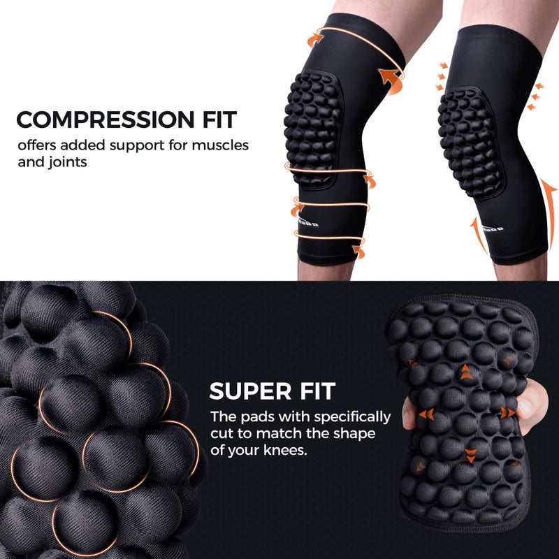COOLOMG Basketball Knee Pads Youth Kids Adult Football Protective Padded Knee Compression Sleeves Black S - Image 4